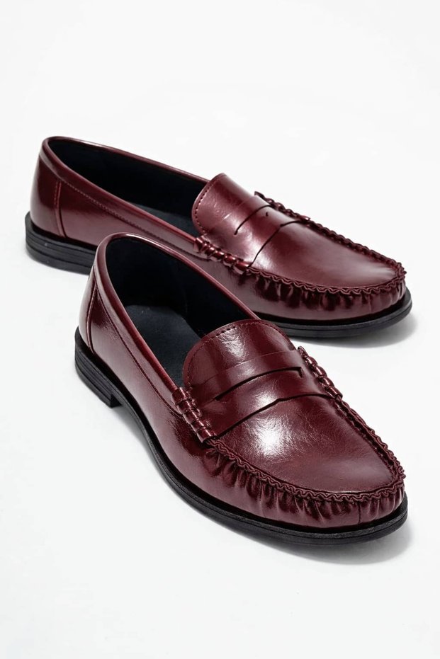 Women's Burgundy Loafer Daily Comfortable Office School College Shoes