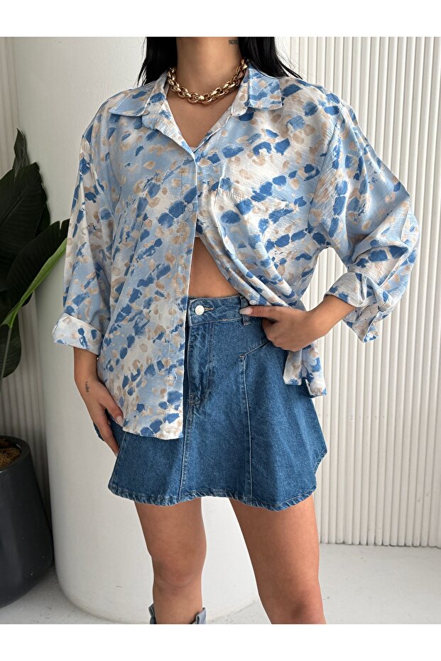 BATİK DESEN OVERSİZE GÖMLEK - 1