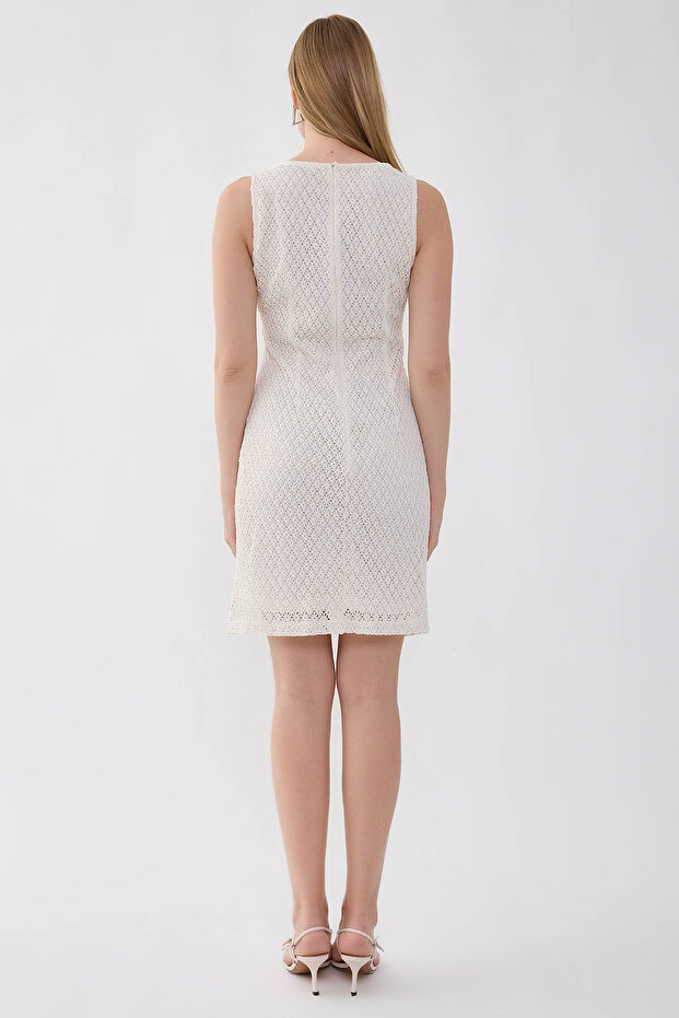 Sıfır Kol Dantelli Elbise - 5