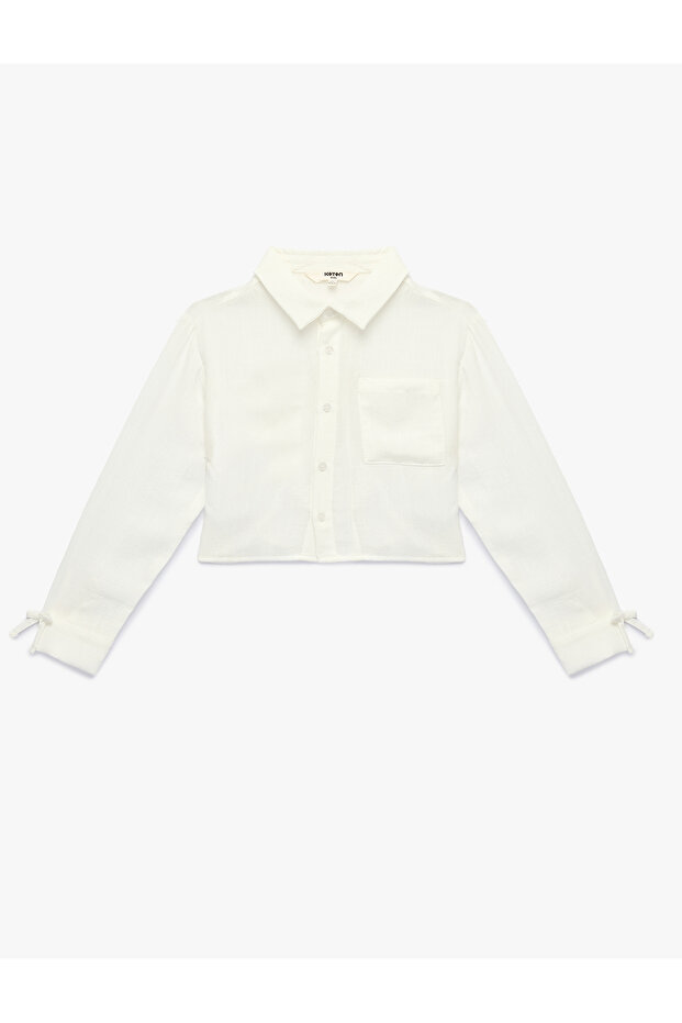 Viscose Blended Single Pocket Long Sleeve Crop Shirt