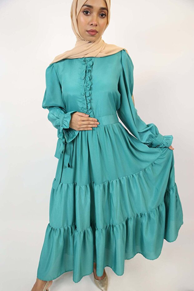 Yashab - Dazzling wrinkle free maxi dress with bow sleeves and ruched detailing with back tie belt -
