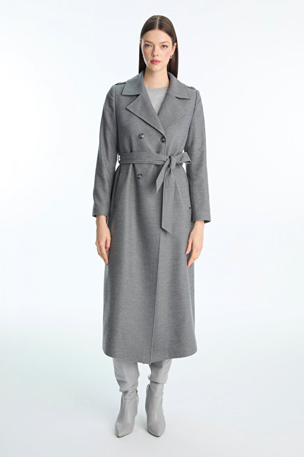 Gray Coat with Shoulder Detail and Belt 13898