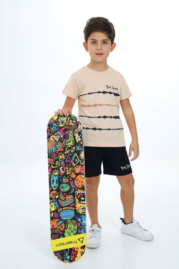 Boys' 2-Piece Set: Printed Crew Neck T-Shirt & Elastic Waist Shorts