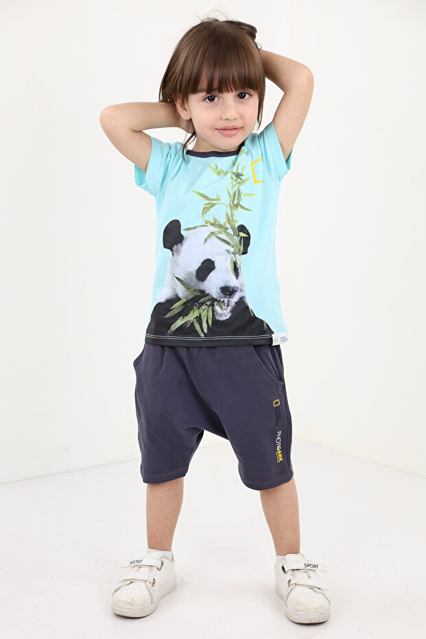 Boys' 2-Piece Set: Printed Crew Neck T-Shirt & Elastic Waist Pocket Shorts