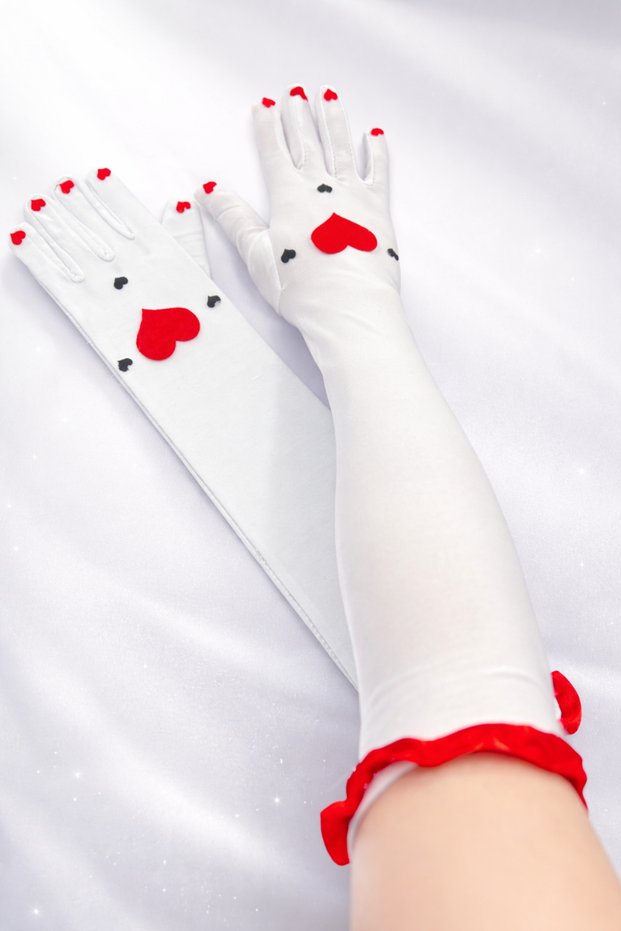 Black and White Long Party Gloves with Hearts