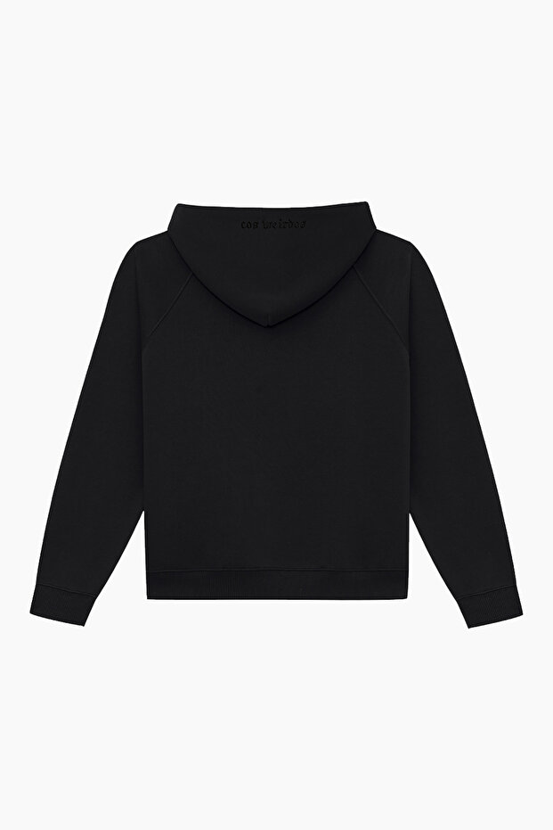 BLACK siyah basic oversized hoodie sweatshirt - 2