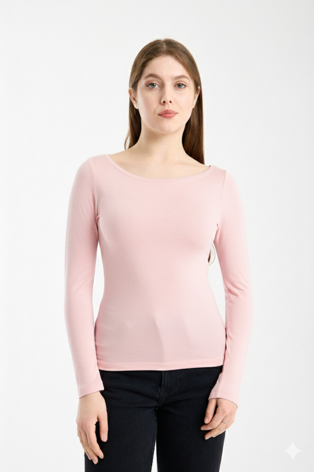 Women's Boat Neck Long Sleeve Slim Fit Basic Blouse (with Bandana Gift)