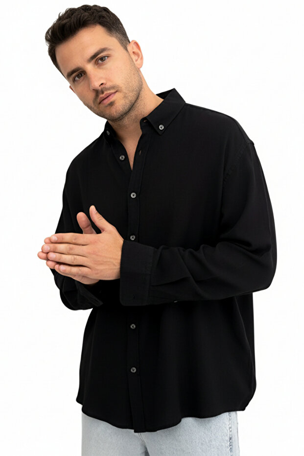 Men's Etamin Linen Oversize Shirt Black
