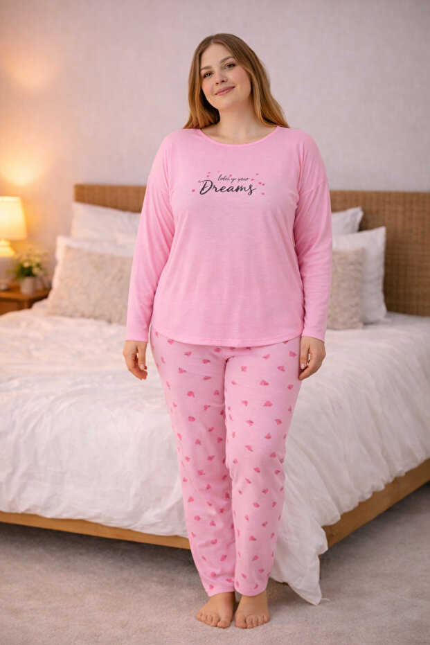 Women's Plus Size Long Sleeve Casual Pajama Set – Soft Textured Comfortable Loungewear