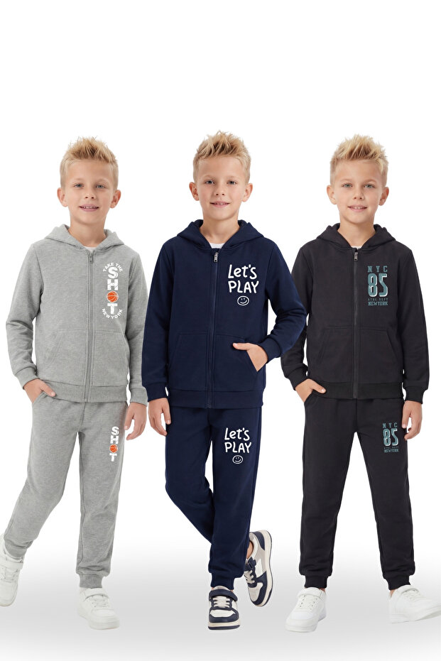 3-Piece Zippered Boys' Tracksuit Set - 6 Pieces
