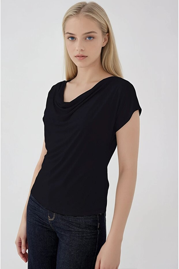 بلوزة ديجاجي بياقة مطوية - 3