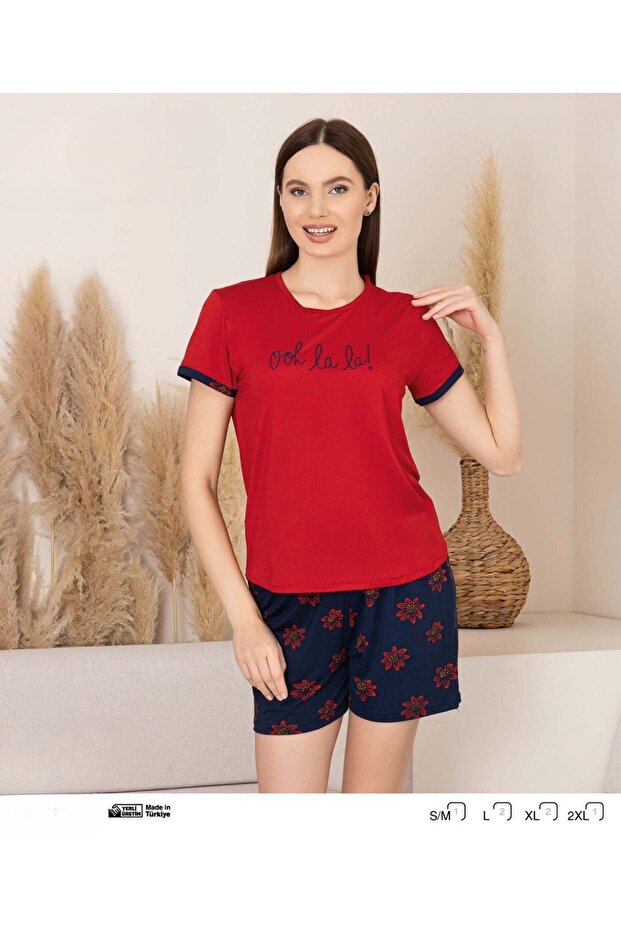Women's Short Sleeve Crew Neck Floral Pattern Shorts Pajama Set