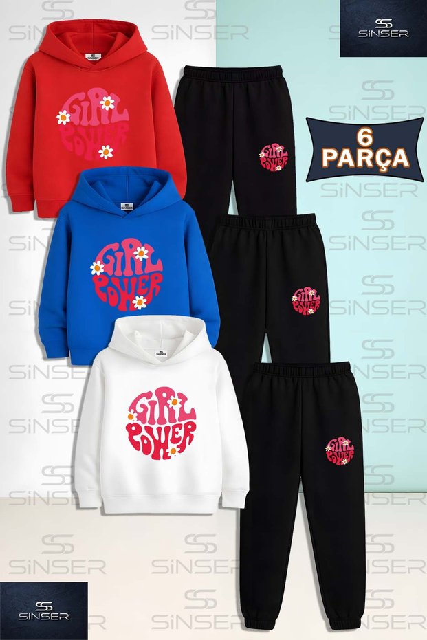 Children's Unisex Girl Power Daisy Print 3-Piece Hooded Tracksuit Set