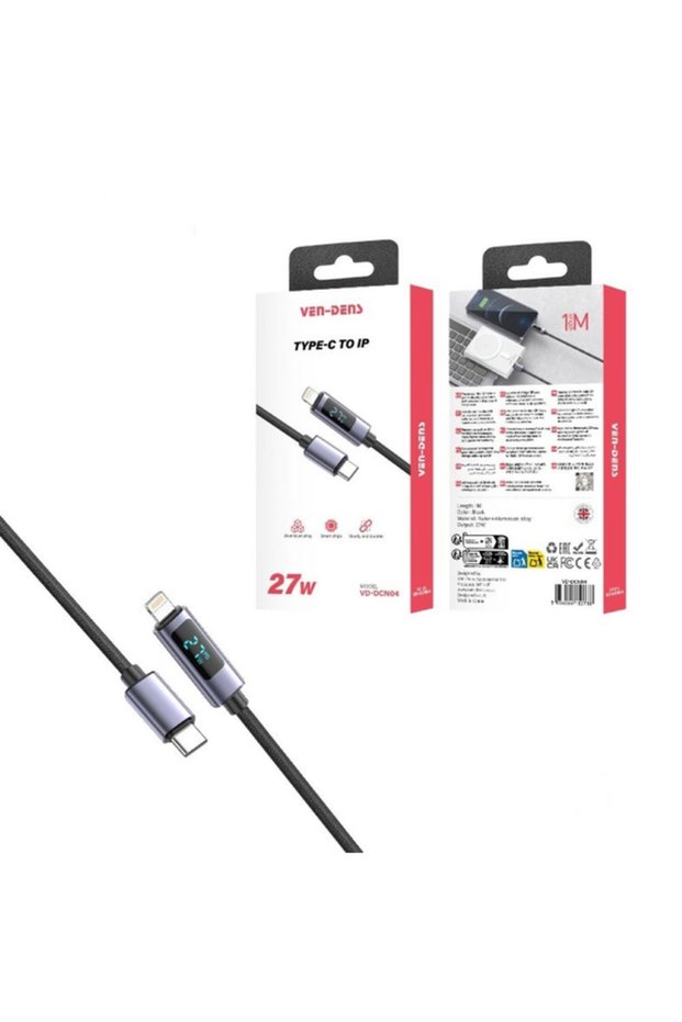 Type-C to IP Fast Charging & Data Cable 27W with LED Display, Durable Cable for iPhone & iPad – 1m