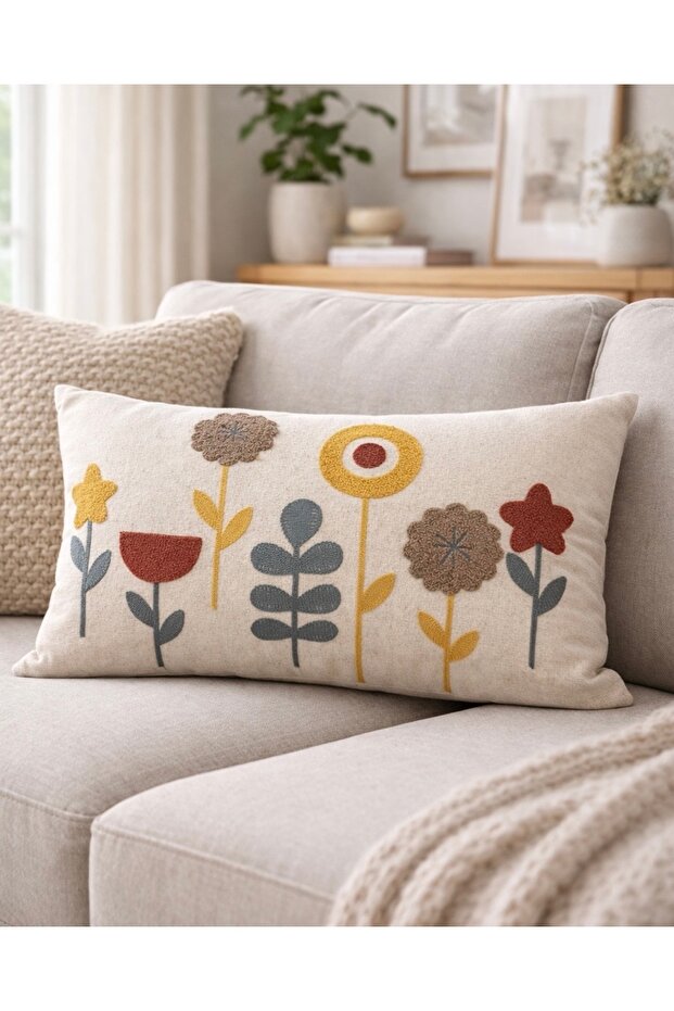 غطاء وسادة مستطيل من الكتان بتصميم مثقوب - 1