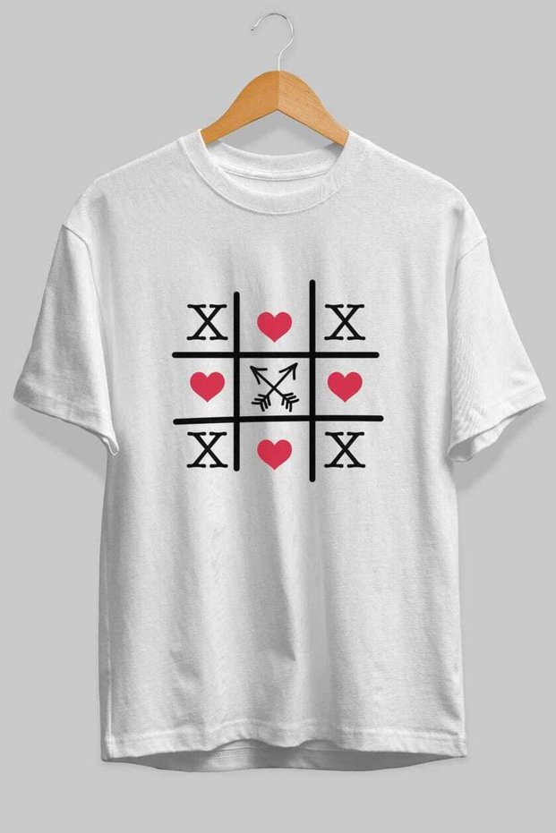 Tic Tac Love Front Printed White Oversize T-Shirt Men Women Cotton Crew Neck Tshirt