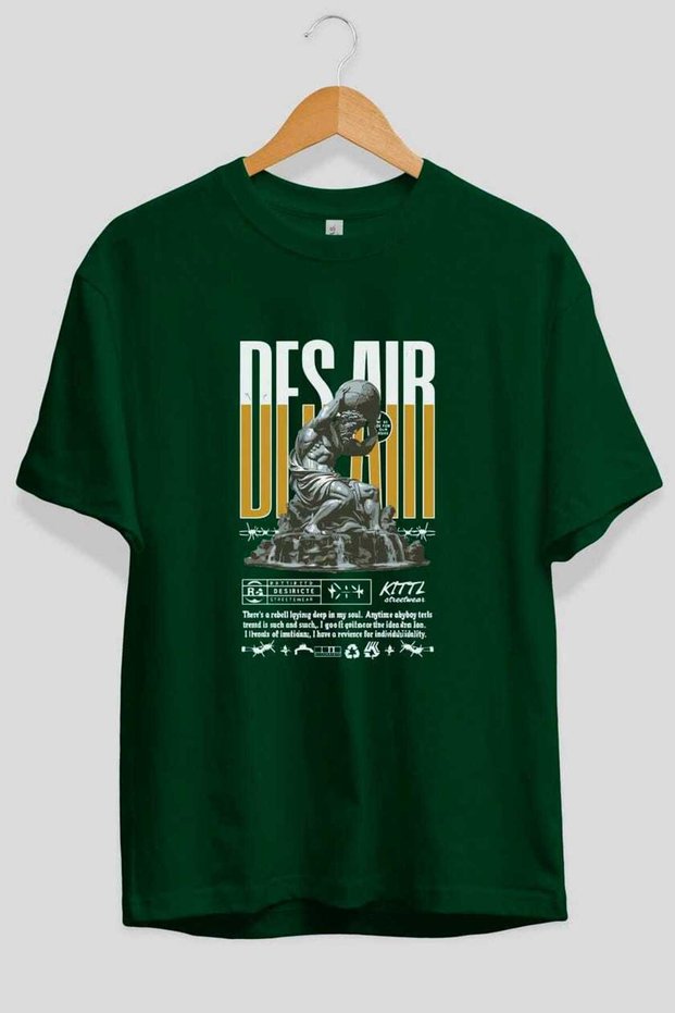 Des Air Front Printed Green Oversize T-Shirt Men Women Cotton Crew Neck T-Shirt