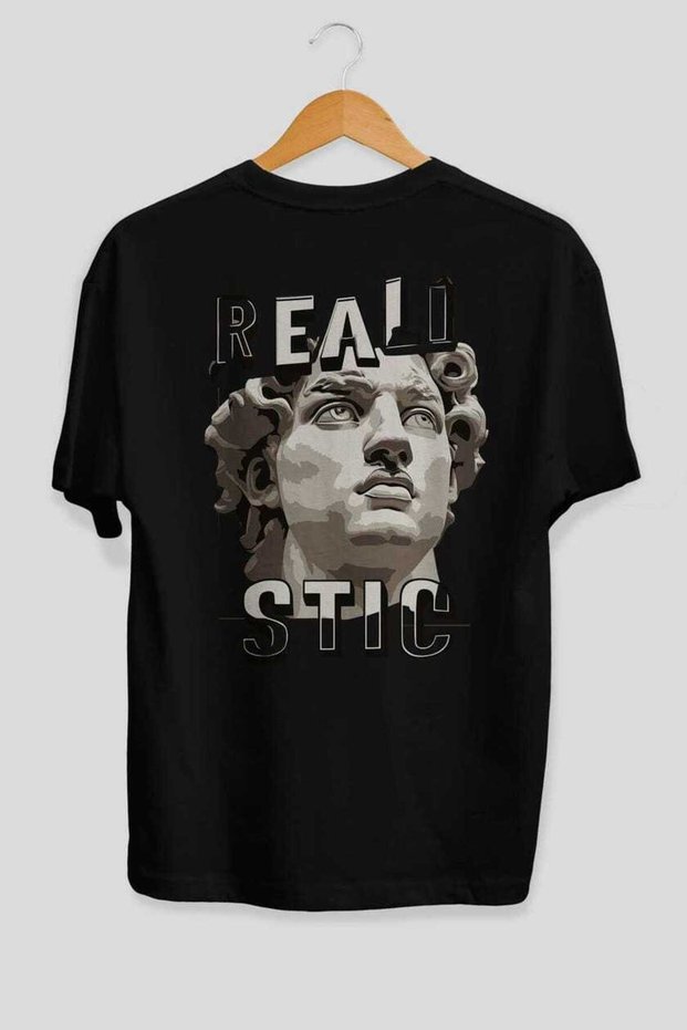 Realistic Back Printed Black Oversize T-Shirt Men Women Cotton Crew Neck T-Shirt