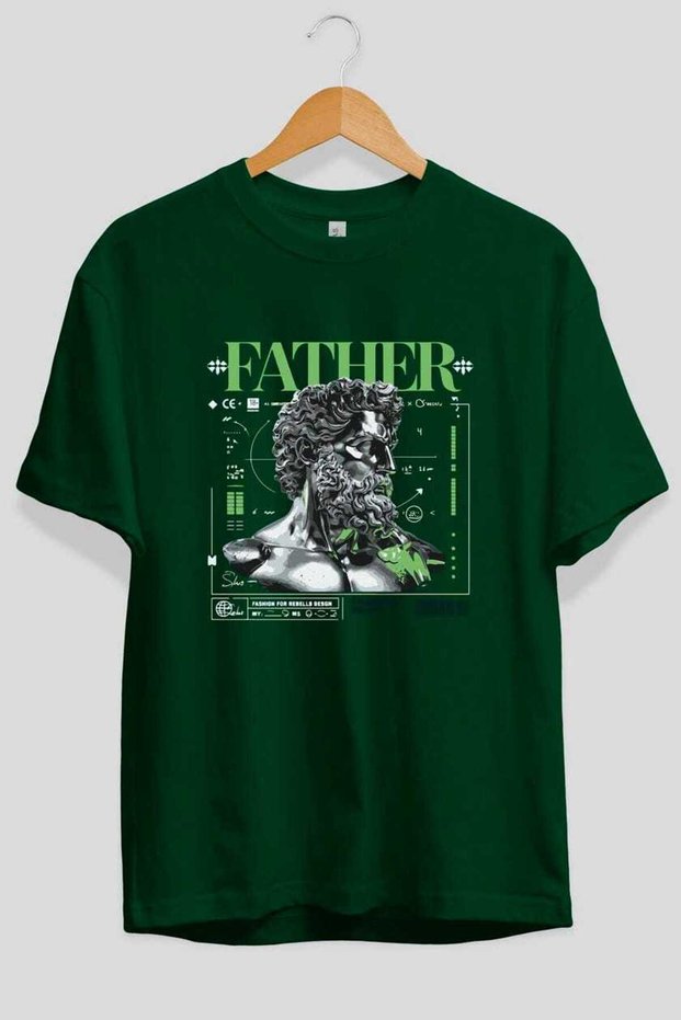 Father Zeus Front Printed Green Oversize T-Shirt Men Women Cotton Crew Neck T-Shirt