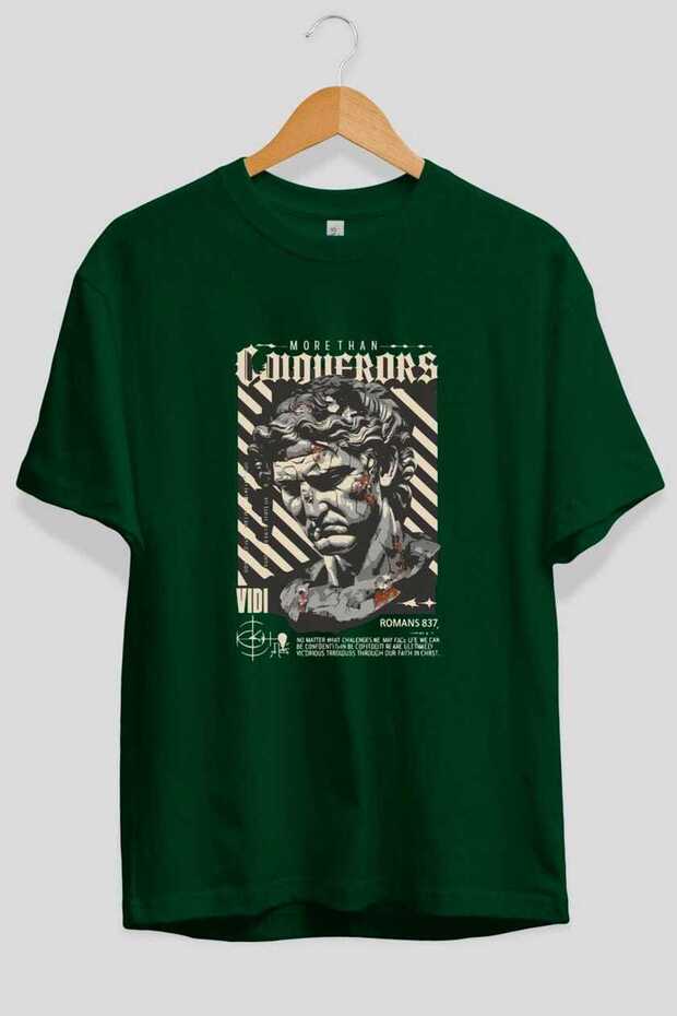 Roman Conqueror Front Printed Green Oversize T-Shirt Men Women Cotton Crew Neck Tshirt