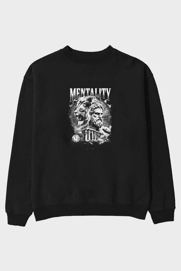Mentality Zeus Front Printed Black Oversize Sweatshirt Men Women Unisex