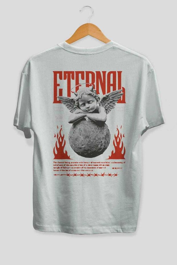 Eternal Arka Printed White Oversize T-Shirt Men's Women's Cotton Crew Neck T-Shirt
