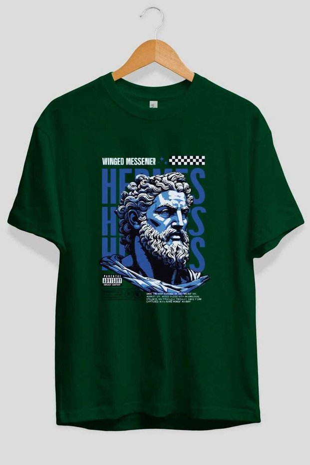Hermes 1 Front Printed Green Oversize T-Shirt Men Women Cotton Crew Neck T-Shirt