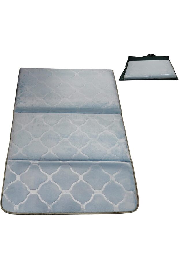 YU WELL Foldable Prayer Mat Back Support & Carrying Bag 2-in-1 Rug Soft Velvet 110×65CM Light Blue