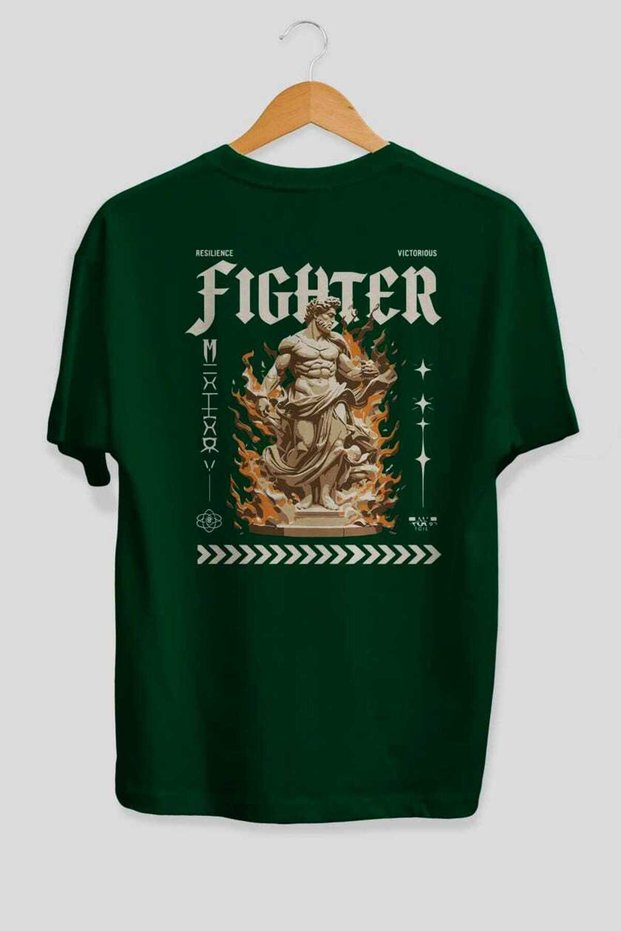 Fighter Back Printed Green Oversize T-Shirt Men Women Cotton Crew Neck T-Shirt