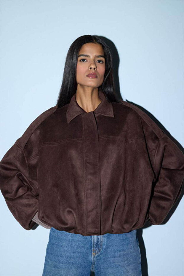 Waterproof Regular Fit Suede Brown Women's Coat G0769Ax/Bn530