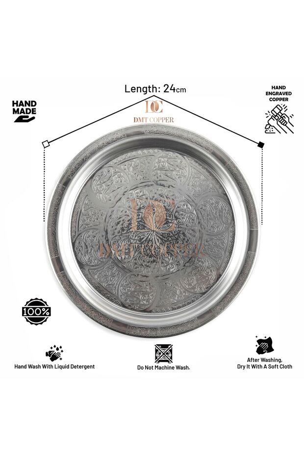 430 Quality Chrome Steel 9-Piece Tray 24 cm – Ottoman Motif, Kebap & Restaurant Presentation Tray