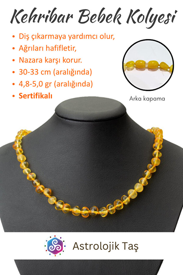Certified Drop Amber Baby Teeth and Evil Eye Necklace (Tımbıl Cut)