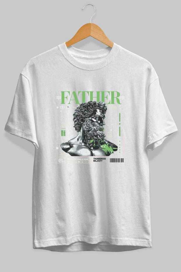 Father Zeus Front Printed White Oversize T-Shirt Men Women Cotton Crew Neck T-Shirt