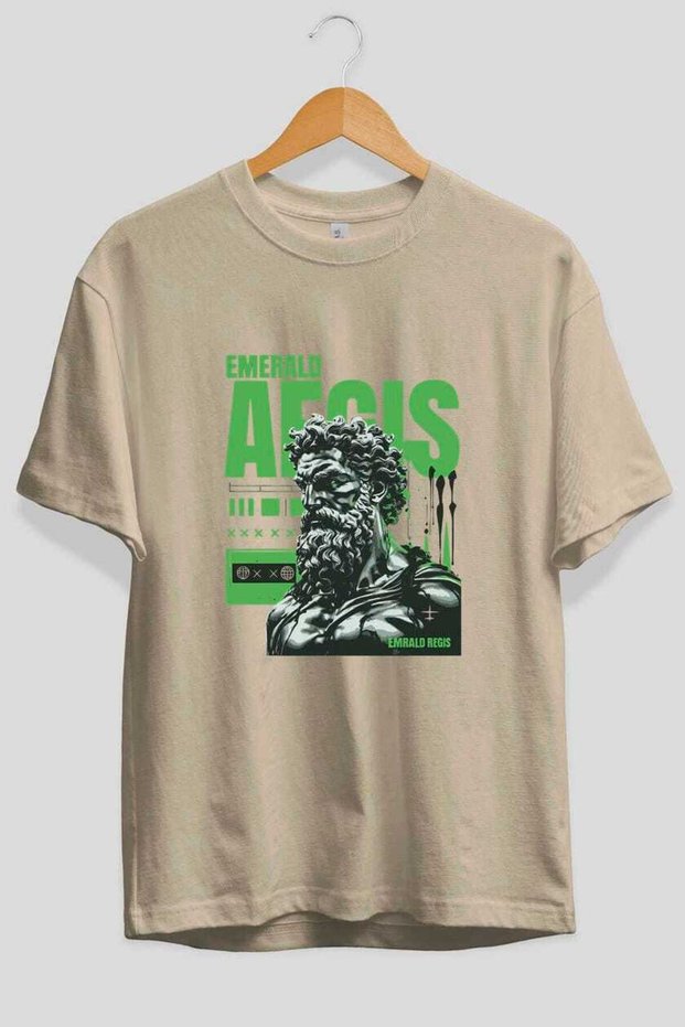 Emrald Regis Front Printed Beige Oversize T-Shirt Men Women Cotton Crew Neck T-Shirt