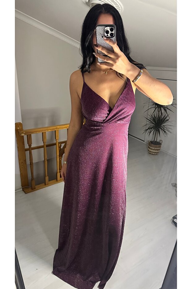 SİMLİ ASKILI MOR ELBİSE - 3