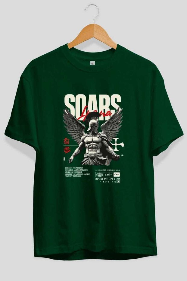 Soars Front Printed Green Oversize T-Shirt Men Women Cotton Crew Neck T-Shirt