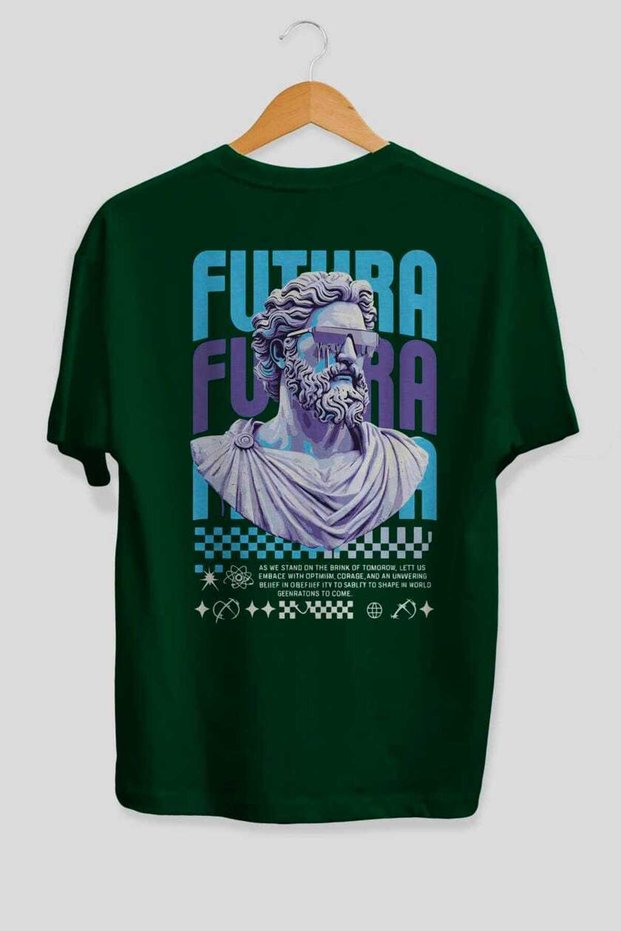 Futura Zeus Back Printed Green Oversize T-Shirt Men's Women's Cotton Crew Neck T-Shirt