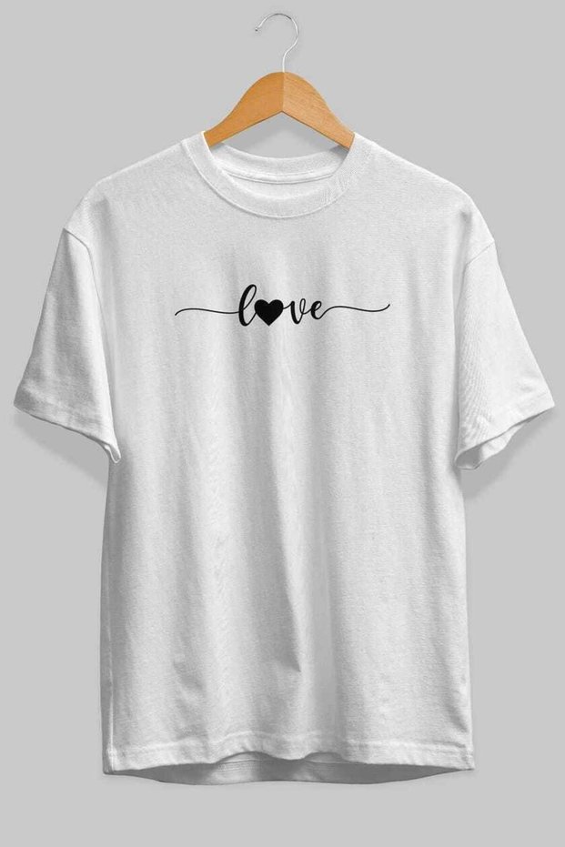 Love (2) Front Printed White Oversize T-Shirt Men Women Cotton Crew Neck T-Shirt