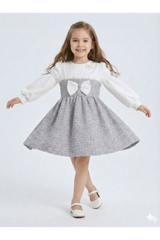 Ribbon Detailed Girls' Dress 4-10 Years 4407