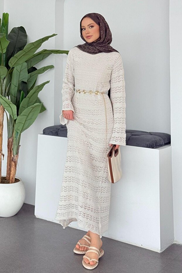 Peny Örme Elbise Krem - 1