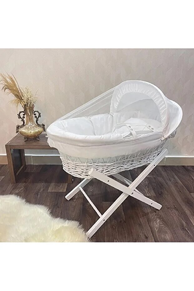 مهد مواليد (سلة موسى) لون ابيض + قاعدة - 1