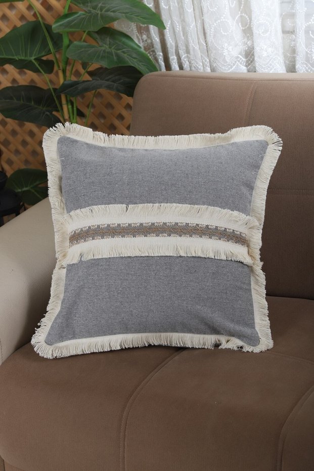 Anthracite Linen Jute Lace Throw Pillow Cushion Cover 43 X 43