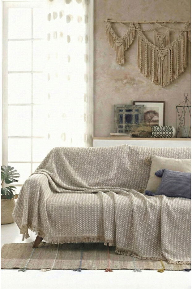 Cotton Fringed Sofa Cover Multi-Purpose Cover | Sofa Shawl | Sofa Bed Cover 170X220 cm