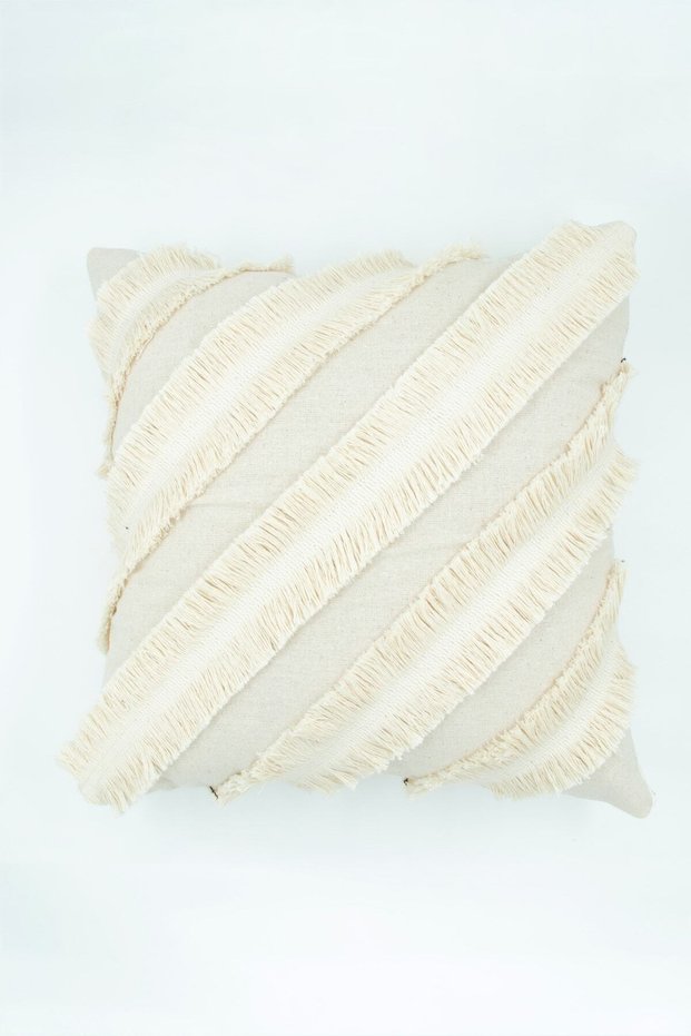 Special Design Cross Double Tasseled Single Linen Cream Throw Pillow Cover