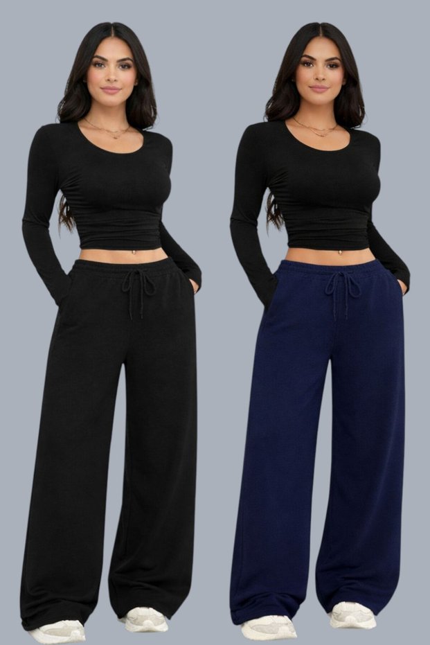 2-Piece Women's Wide Leg High Waist Sweatpants