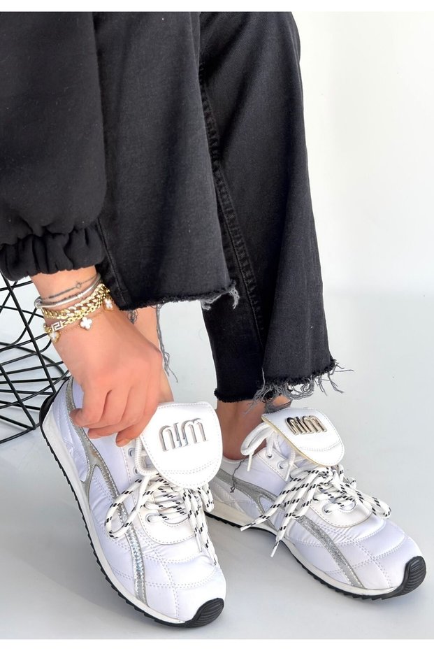 Dissa White Leather Lace-Up Parachute Detailed Sports Shoes