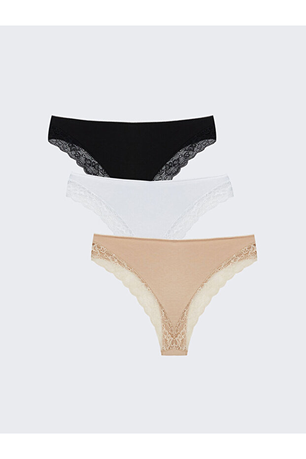 Lace Detailed Brazilian Panties 3-Pack