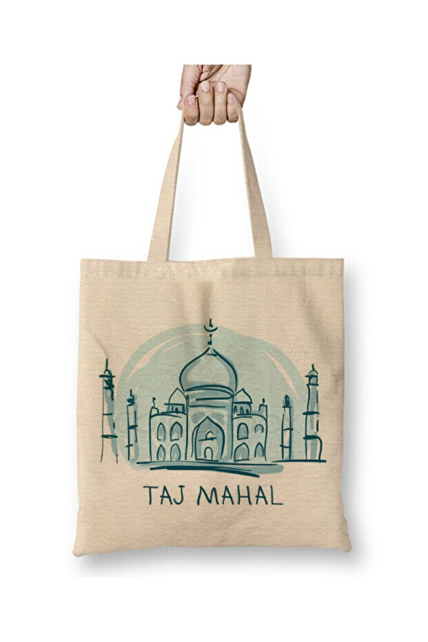Taj Mahal India White Cloth Bag Long Handle Shopping Bag Beach Bag