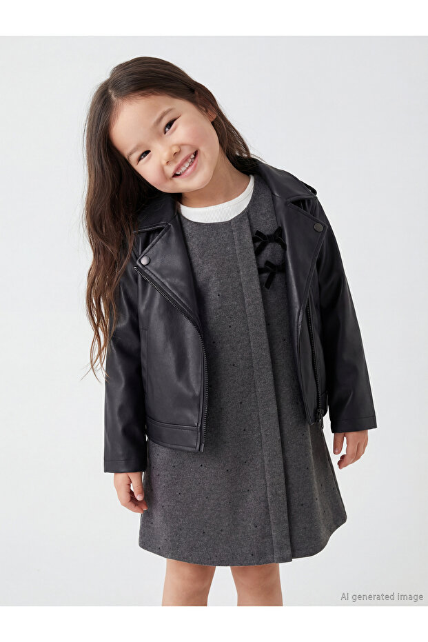 Black Leather Leather-Look Z Children's Coat from Güli̇s Gi̇yi̇m