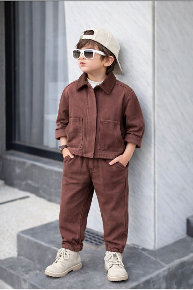 Carrot Trousers Ribbed Jeans Boys' Set Oversize Fit 2-Piece Set - Age 3/10 -31643
